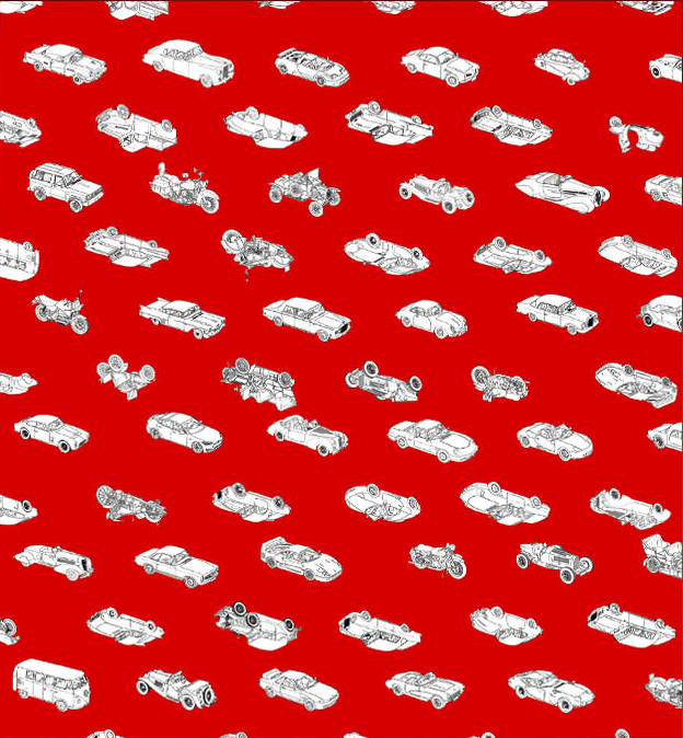 Tiny 49 Car Collection Wrapping Paper in Red Sheet Motorology